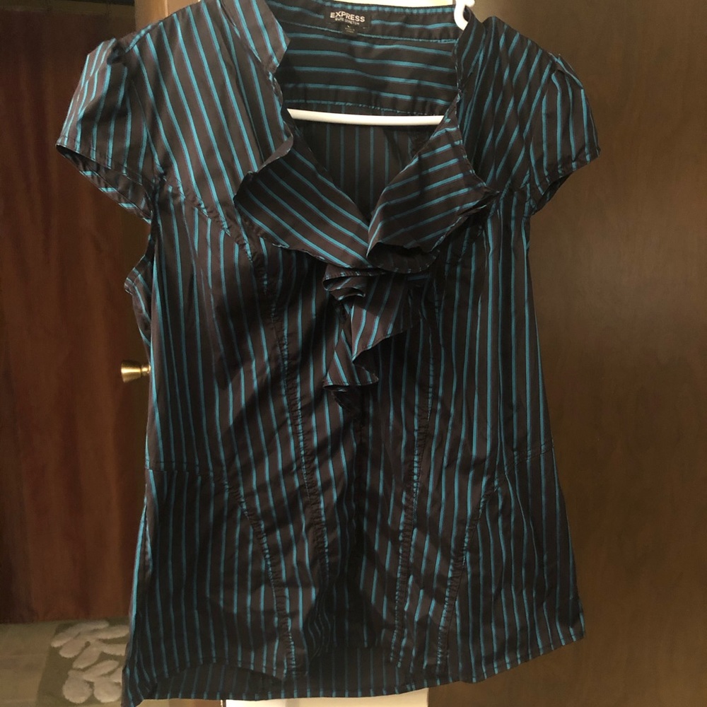 Express Ruffle Detail Striped Blouse